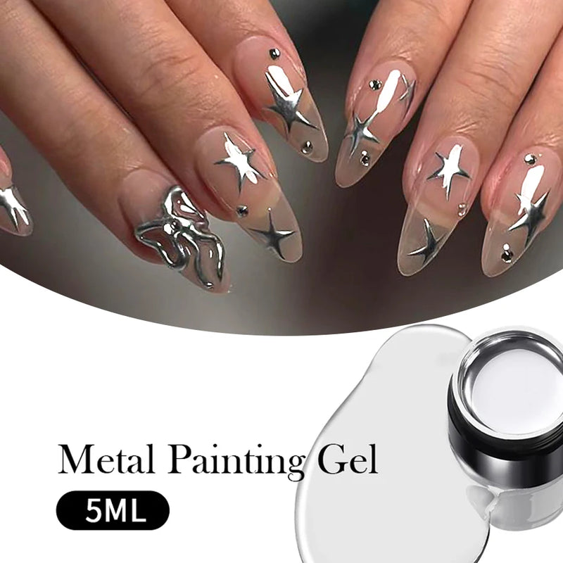 Pintura em gel metálica cromada dourada prateada ouro rosa efeito espelhado esmalte super brilhante desenho linha verniz francês para arte em unhas