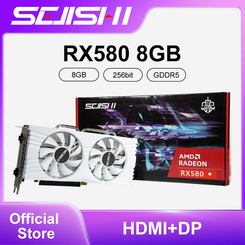 SEJISHI SJS RX 580 8GB Placa de vídeo GDDR5 256Bit Placa de vídeo GPU AMD Radeon RX580 8G Placa de jogo Desktop placa de vídeo para PC