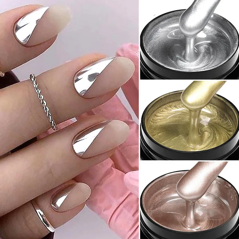 Pintura em gel metálica cromada dourada prateada ouro rosa efeito espelhado esmalte super brilhante desenho linha verniz francês para arte em unhas