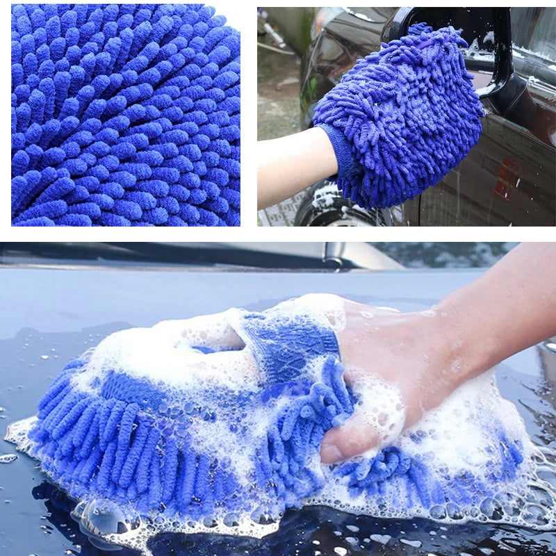 Luvas de lavagem de carro de chenille, esponja de limpeza de microfibra para carro, limpeza de lavagem de carro sem arranhões, veludo coral, ferramenta de limpeza de carro dupla face